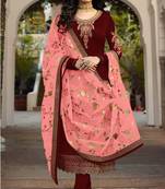 Maroon embroidered faux georgette salwar