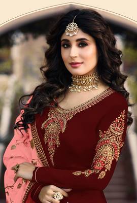 Maroon embroidered faux georgette salwar 2