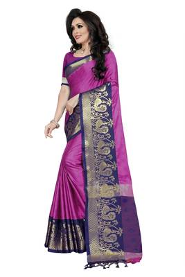 purple woven cotton saree with blouse 2