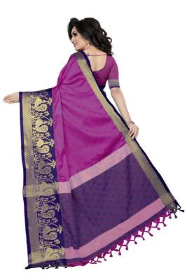 purple woven cotton saree with blouse 3