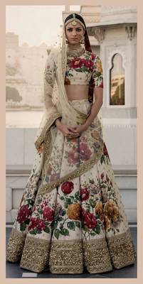 Ivory Embroidered Art Silk Unstitched Lehenga 1