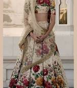 Ivory Embroidered Art Silk Unstitched Lehenga
