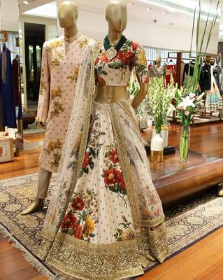 Ivory Embroidered Art Silk Unstitched Lehenga 2