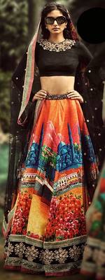 Black Embroidered Art Silk Unstitched Lehenga 1