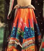 Black Embroidered Art Silk Unstitched Lehenga