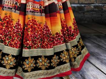 Black Embroidered Art Silk Unstitched Lehenga 2