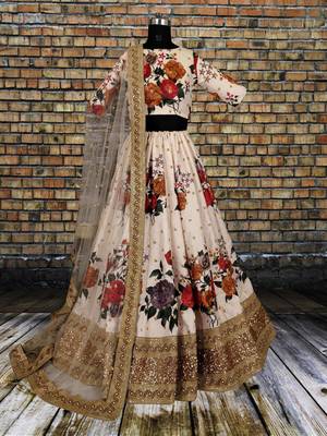 Ivory Embroidered Art Silk Unstitched Lehenga 3