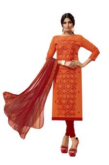 Orange Embroidered Art Silk Blend Salwar