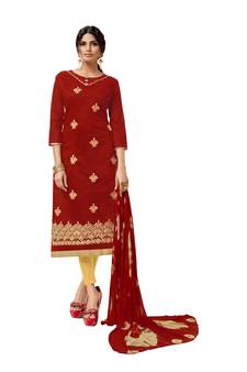 Red Embroidered Art Silk Blend Salwar