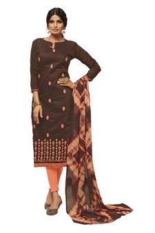 Brown Embroidered Art Silk Blend Salwar
