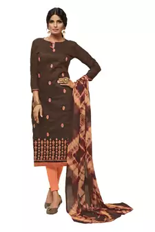 Brown Embroidered Art Silk Blend Salwar