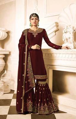 Maroon embroidered faux georgette salwar 1