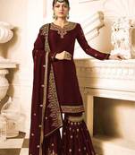 Maroon embroidered faux georgette salwar