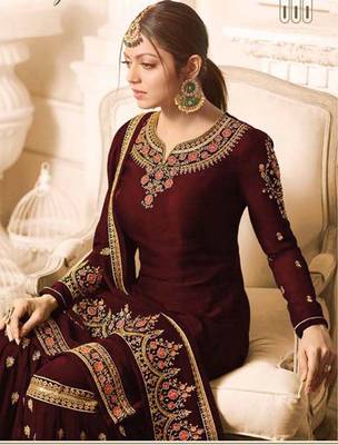 Maroon embroidered faux georgette salwar 2
