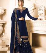 Blue embroidered faux georgette salwar