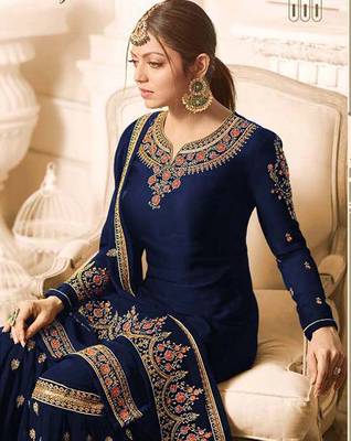 Blue embroidered faux georgette salwar 2