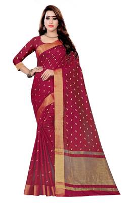 Magenta woven cotton silk saree with blouse 1