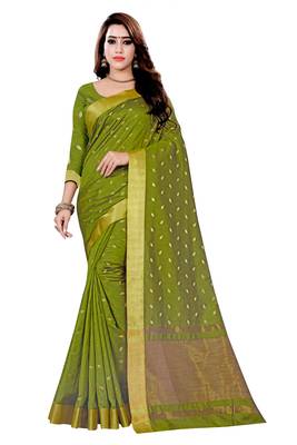 Olive woven cotton silk saree with blouse 1