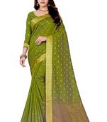 Olive woven cotton silk saree with blouse