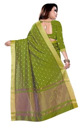Olive woven cotton silk saree with blouse 3