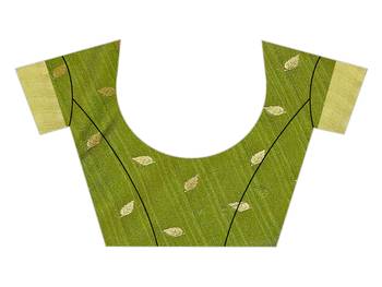 Olive woven cotton silk saree with blouse 4