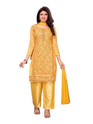 Yellow Embroidered Chanderi Silk Salwar 1