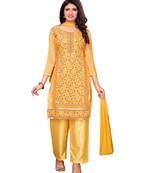 Yellow Embroidered Chanderi Silk Salwar
