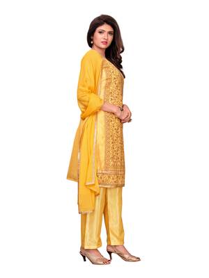 Yellow Embroidered Chanderi Silk Salwar 3