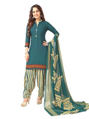 Turquoise printed crepe salwar 1