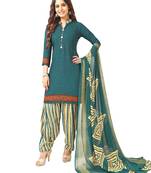 Turquoise printed crepe salwar