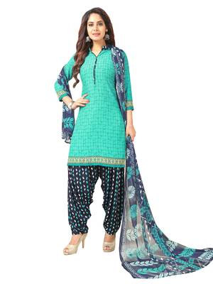 Turquoise Printed Crepe Salwar 1