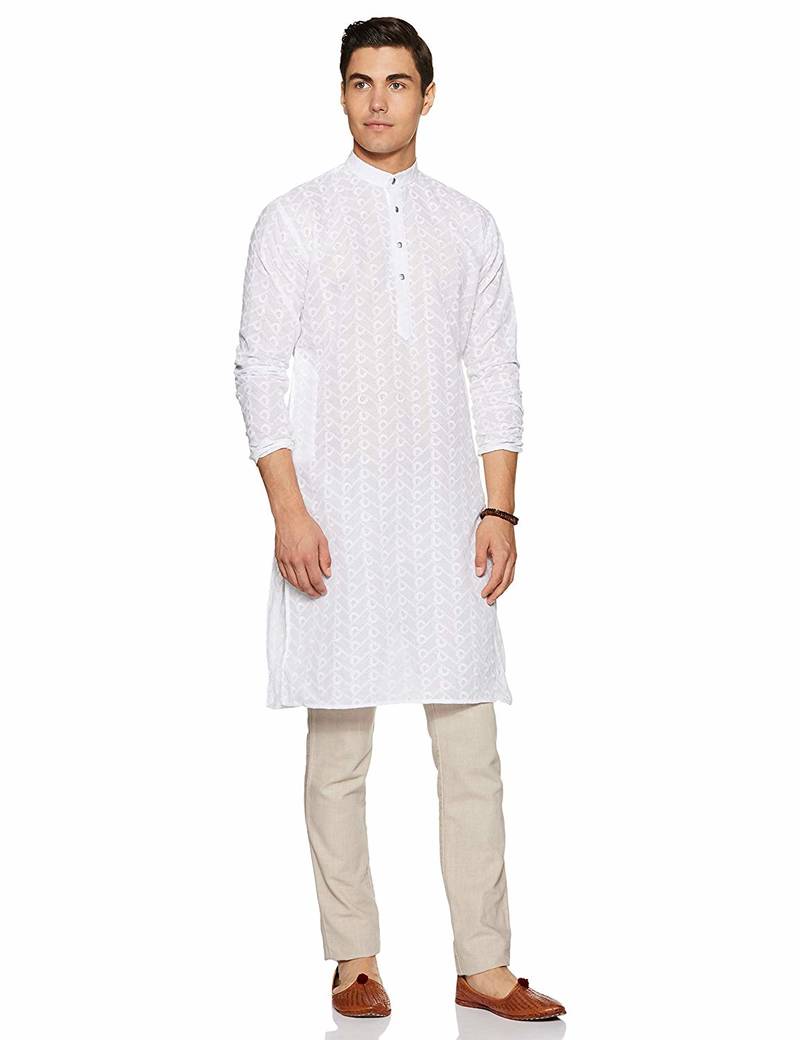 White Plain Cotton Men Kurtas Royal Kurta 3023435
