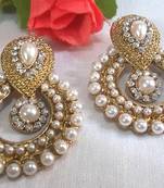 White stone and pearl Polki Earring