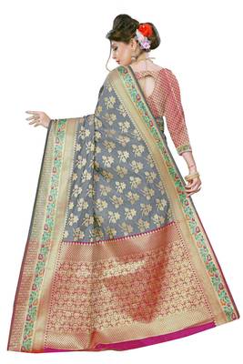 Grey woven banarasi silk saree with blouse 3