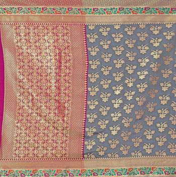 Grey woven banarasi silk saree with blouse 5