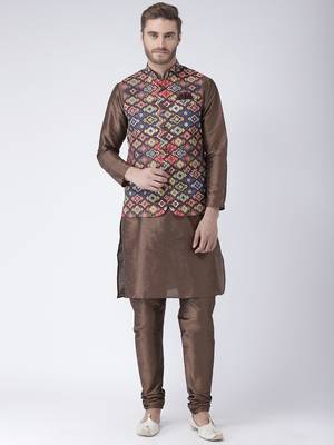 Multicolor Cotton 3Pcs Kurta Pajama Waistcoat 1