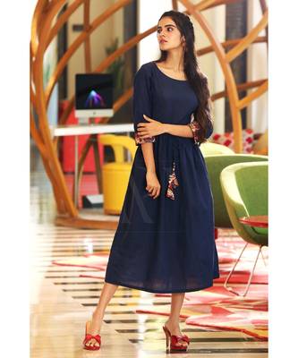 Navy Blue Printed Placket Dress 1