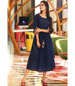 Navy Blue Printed Placket Dress