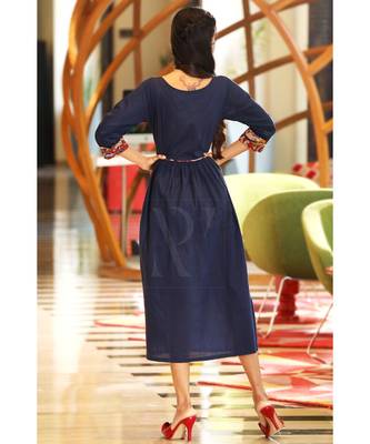 Navy Blue Printed Placket Dress 3