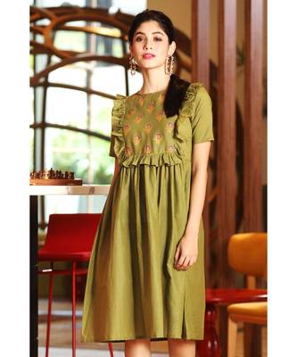 Olive Ruffle Yoke Printed Dress 2