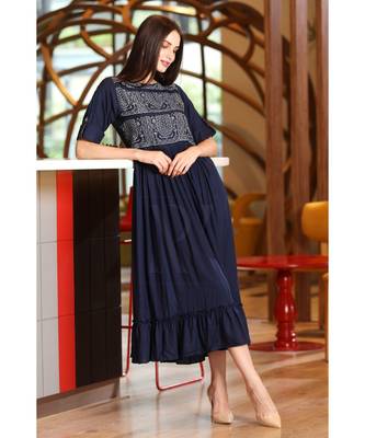Navy Blue Pleated Yoke Tunic 1