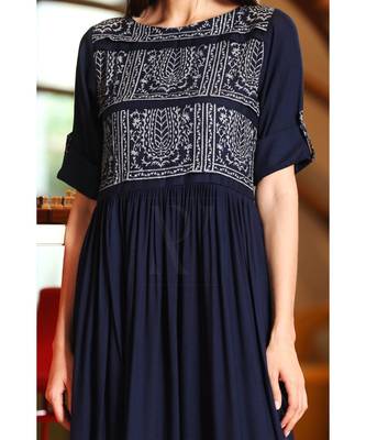 Navy Blue Pleated Yoke Tunic 4