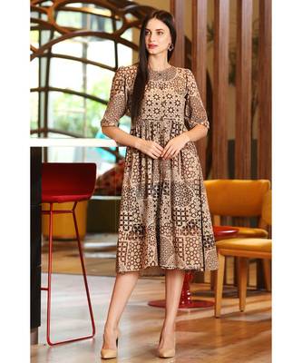 Beige Tunic With Brown Mughal Architecture Prints 1