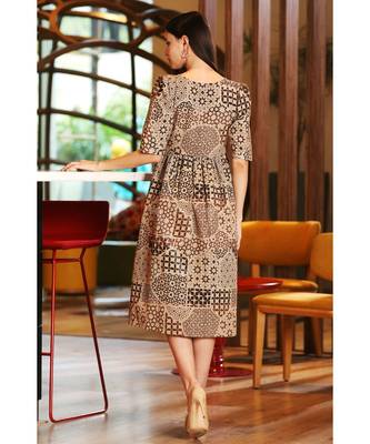 Beige Tunic With Brown Mughal Architecture Prints 3