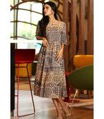 Beige Tunic With Blue Mughal Architecture Prints