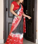 Black And Red Tie & Dye Bandhani Printed Linen Saree
