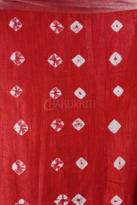 Black And Red Tie & Dye Bandhani Printed Linen Saree 3