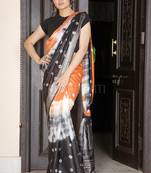 Multicolor printed linen saree with blouse