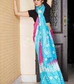 Pink And Sky Blue Tie & Dye Bandhani Printed Linen Saree