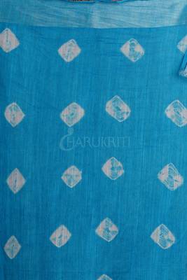 Pink And Sky Blue Tie & Dye Bandhani Printed Linen Saree 4